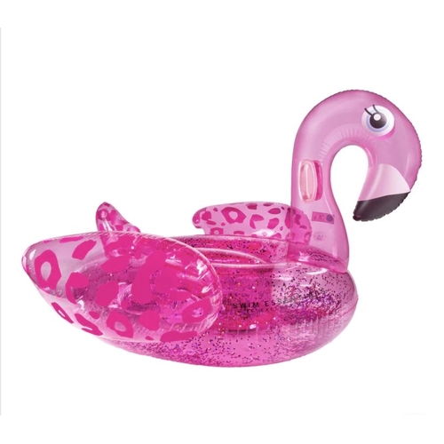 Swim Essentials Ride On Neon Leopard Flamingo, 142cm