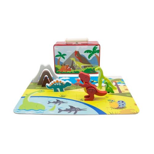 Dinosaur Playset With Puzzle In Tin