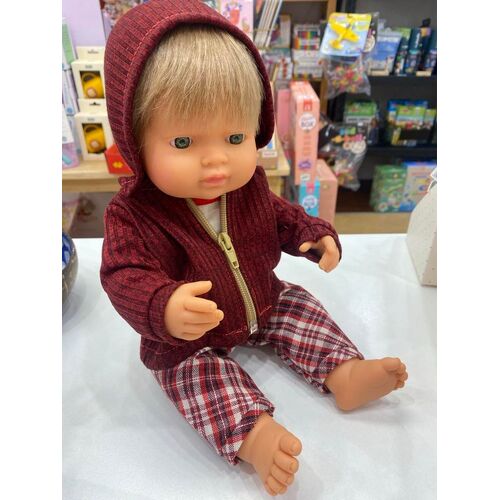 Miniland Doll Caucasian Boy 38cm with Outfit | Anatomically Correct Baby Doll