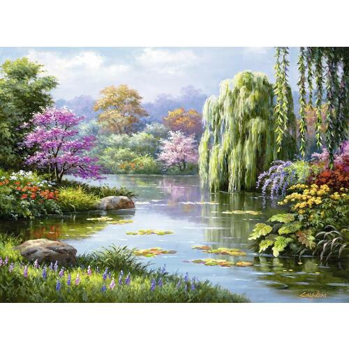 Original Landscape Nature Painting, Forest River Artwork, Green Botanical  Home Decor Jigsaw Puzzle